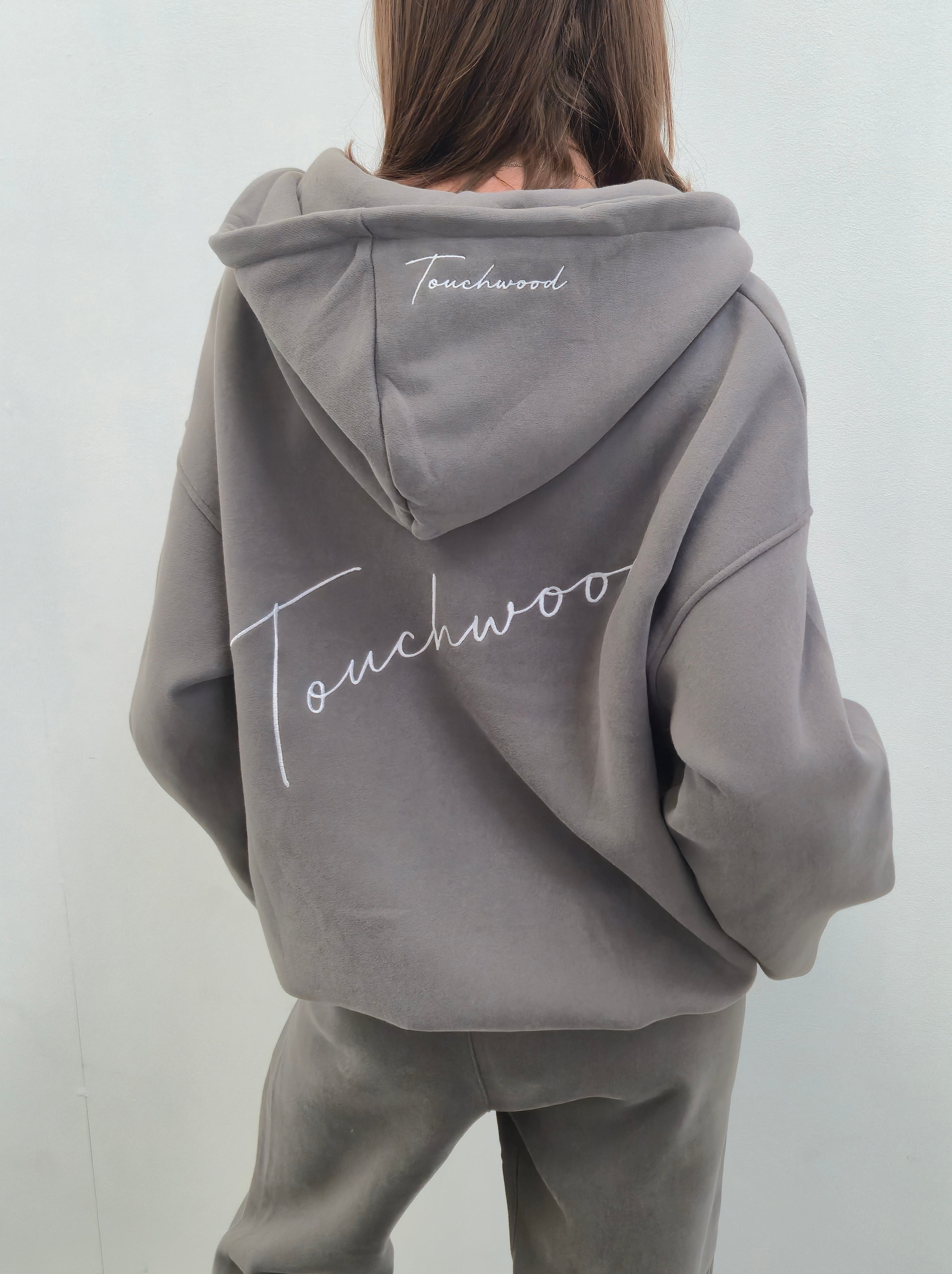 Dark Grey and White Signature Series V-Neck Hoodie