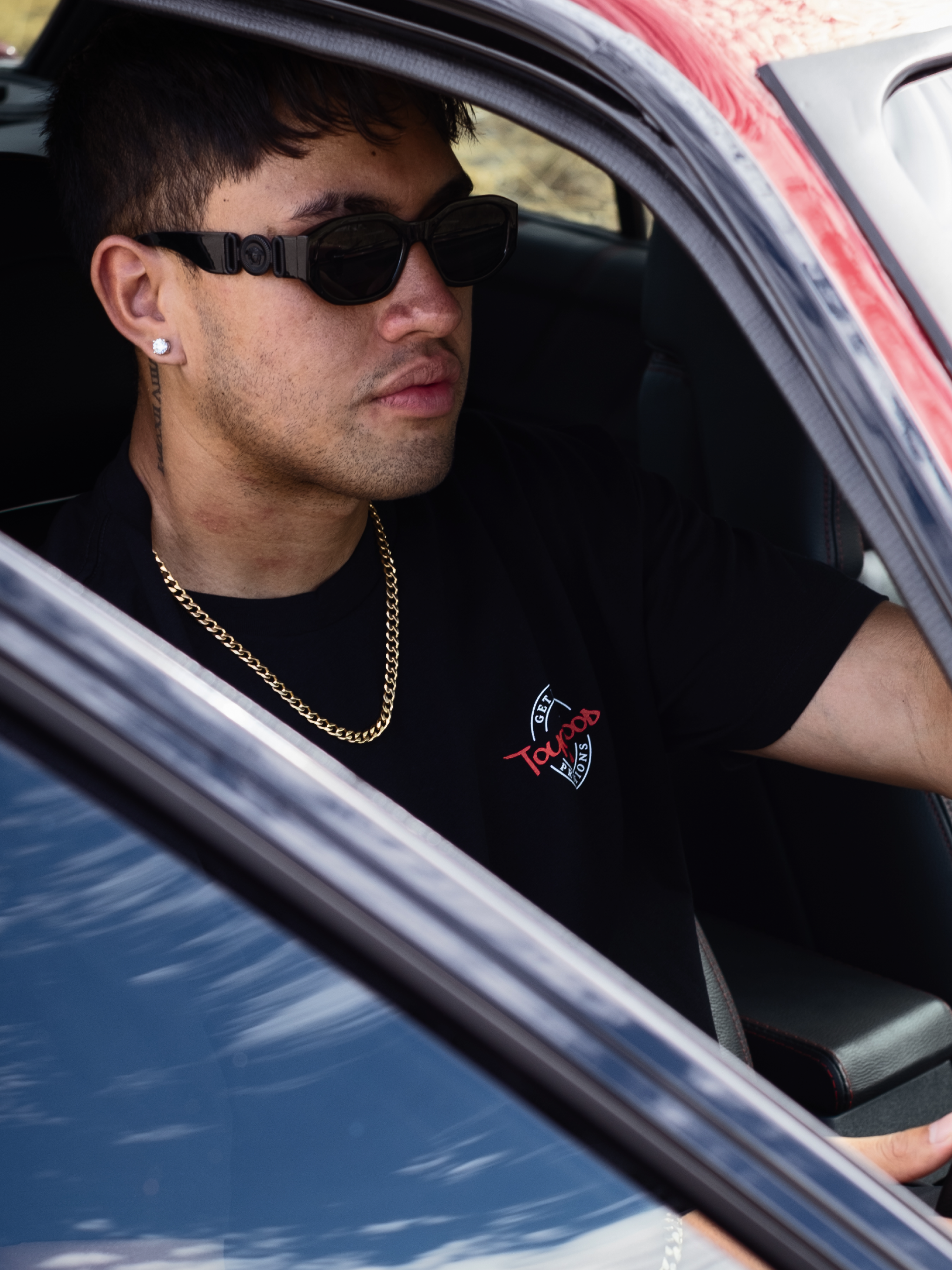 The Get Lucky Centre Logo Tee – Black & Red