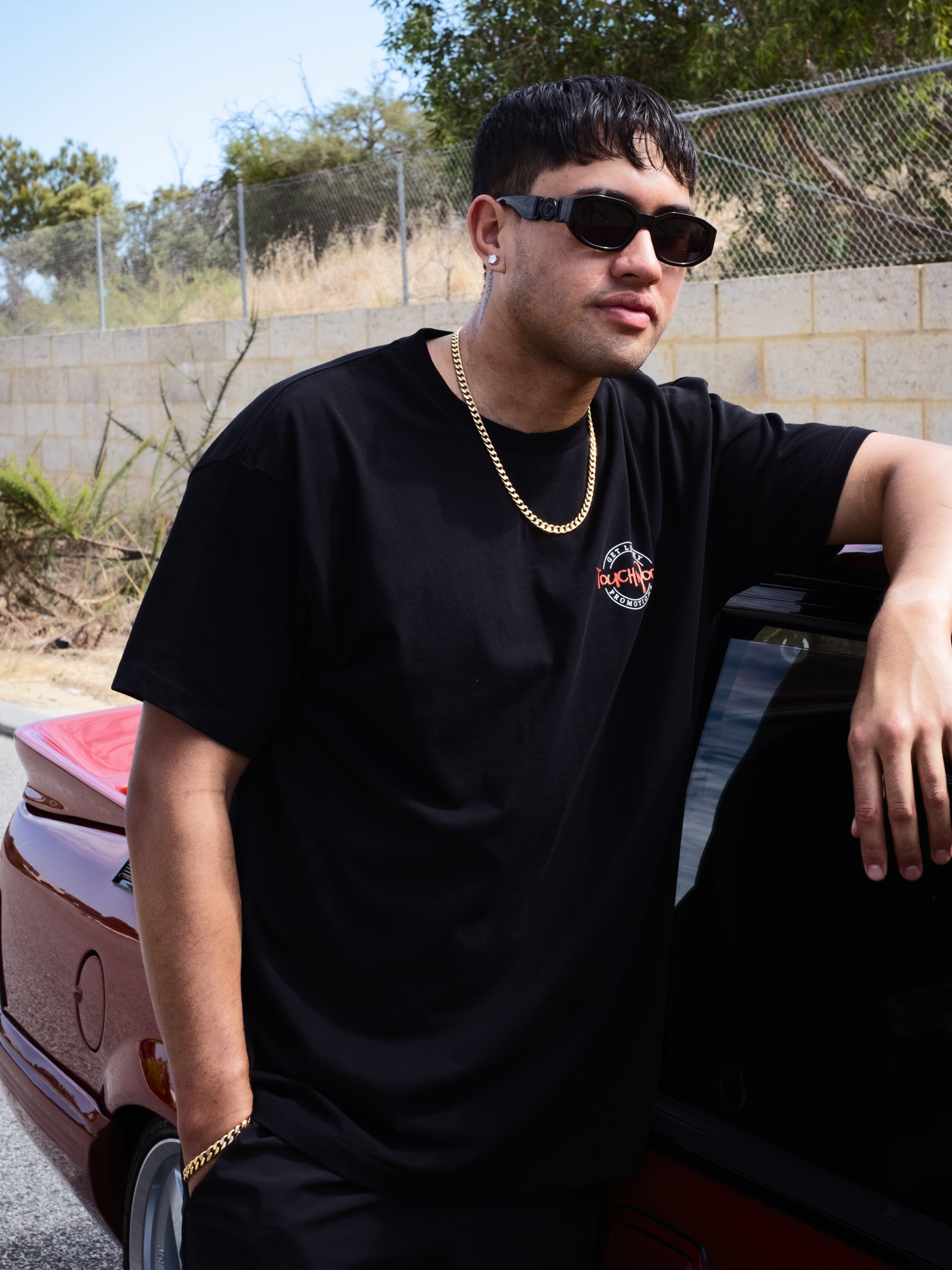 The Get Lucky Lower Logo Tee – Black & Red