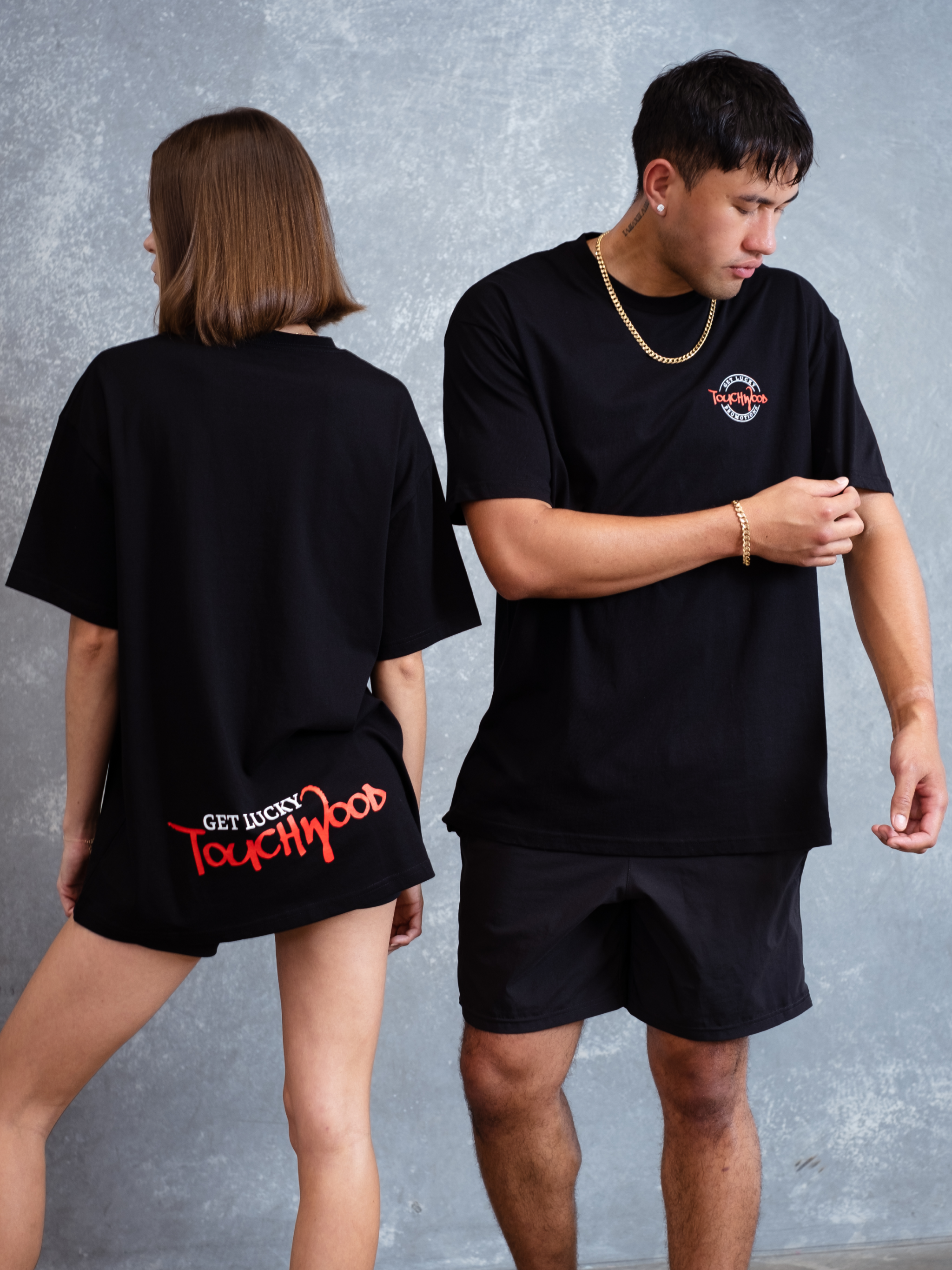 The Get Lucky Lower Logo Tee – Black & Red