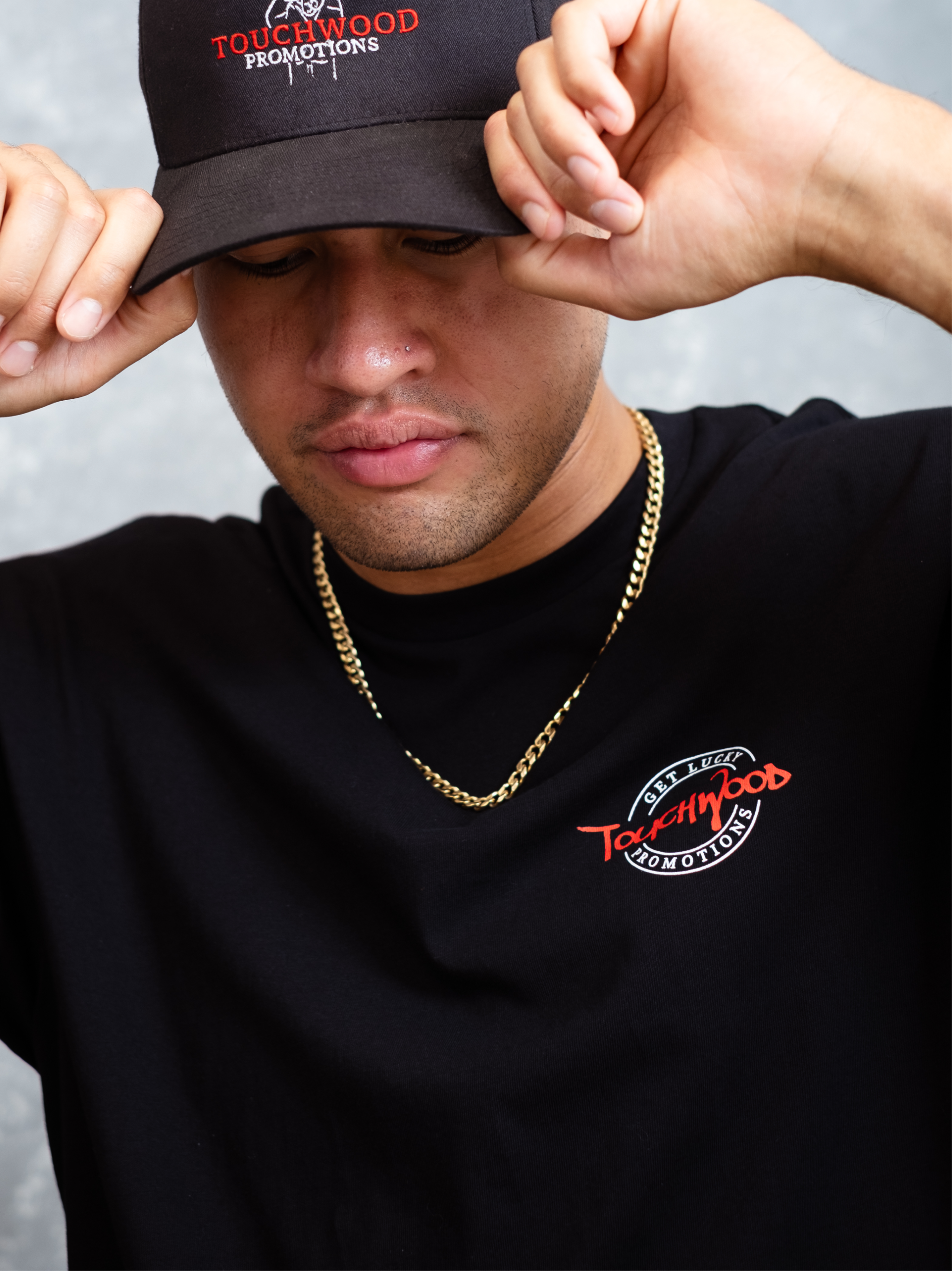 The Get Lucky Lower Logo Tee – Black & Red