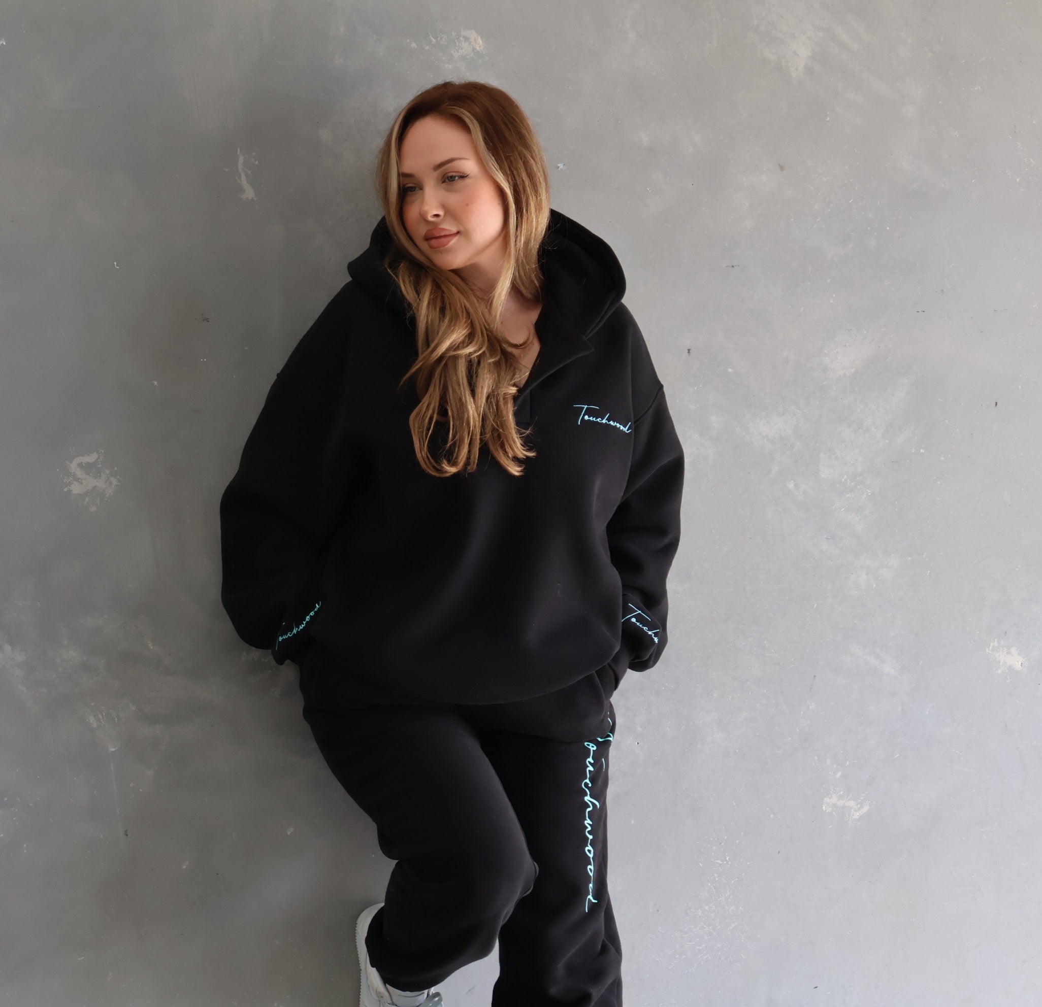 Black & Light Blue Signature Series V-Neck hoodie