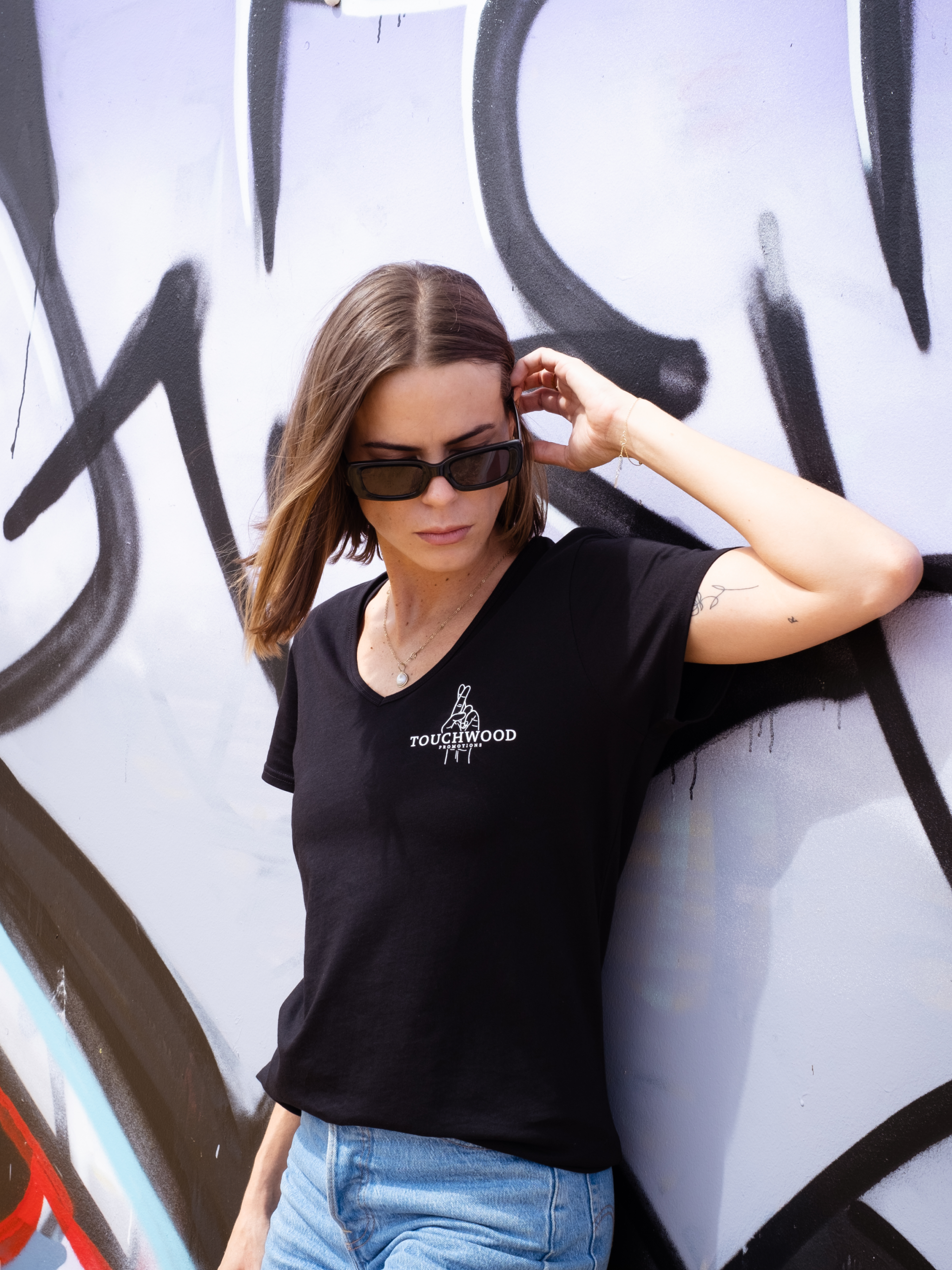 The OG Ladies Bevelled Neck Shirt – White & Black