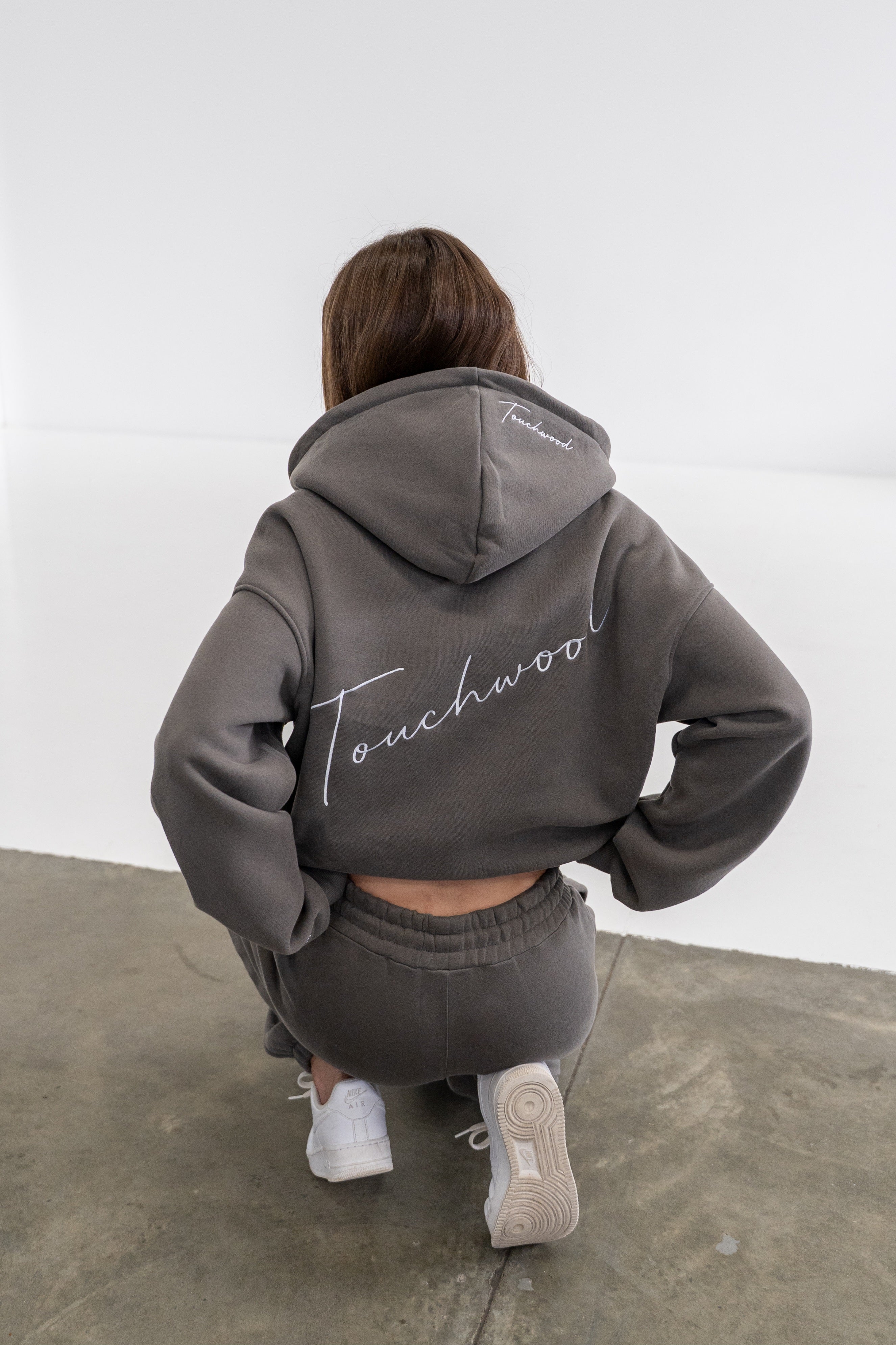 Dark Grey and White Signature Series V-Neck Hoodie