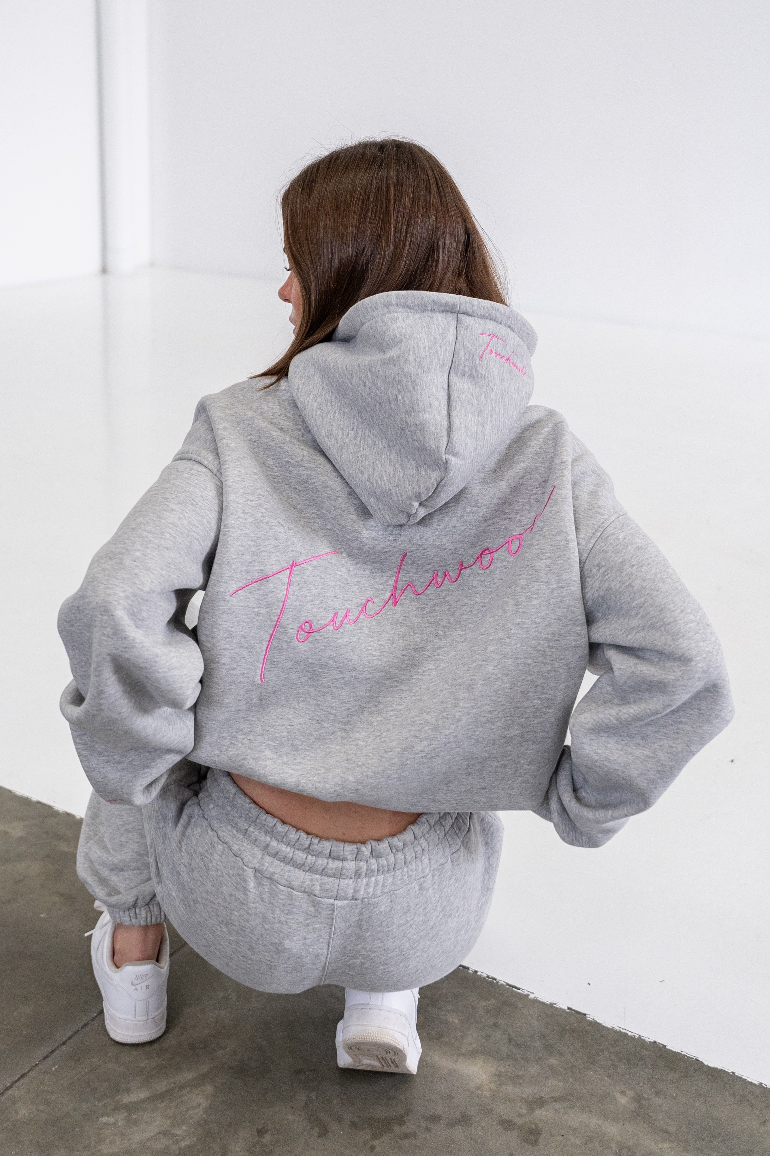 Light Grey & Pink Signature Series V-Neck Hoodie