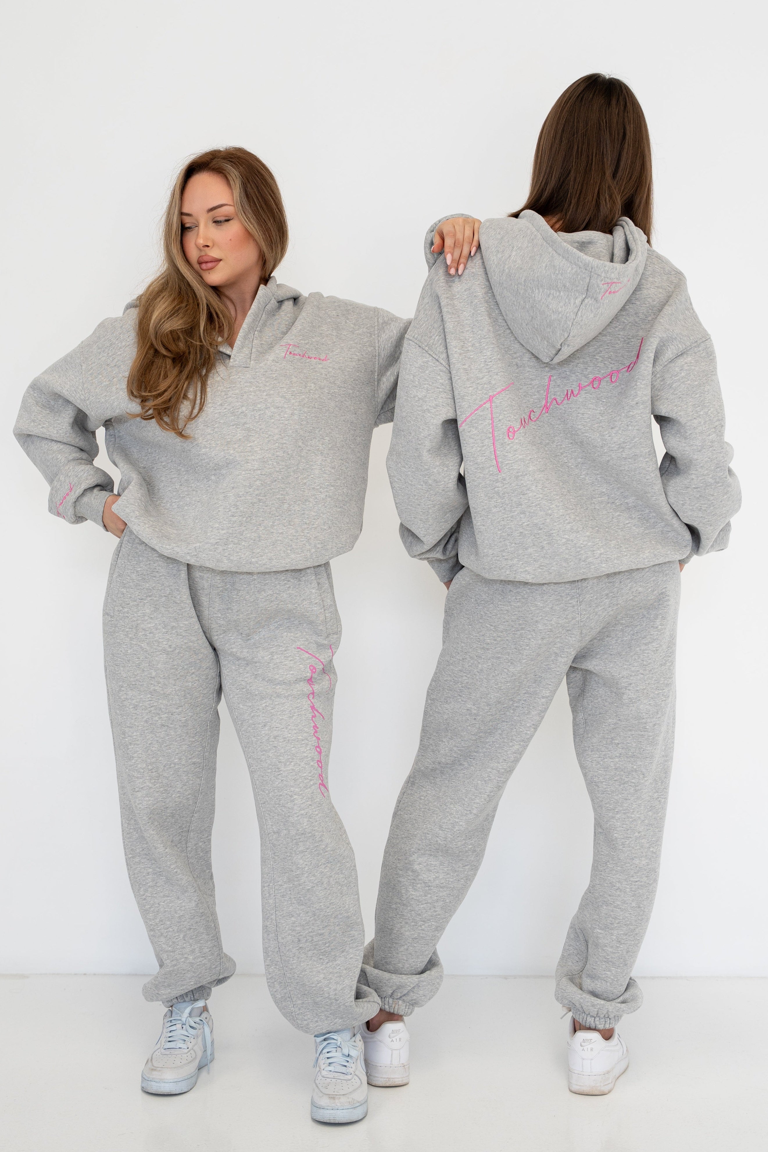 Light Grey & Pink Signature Series V-Neck Hoodie
