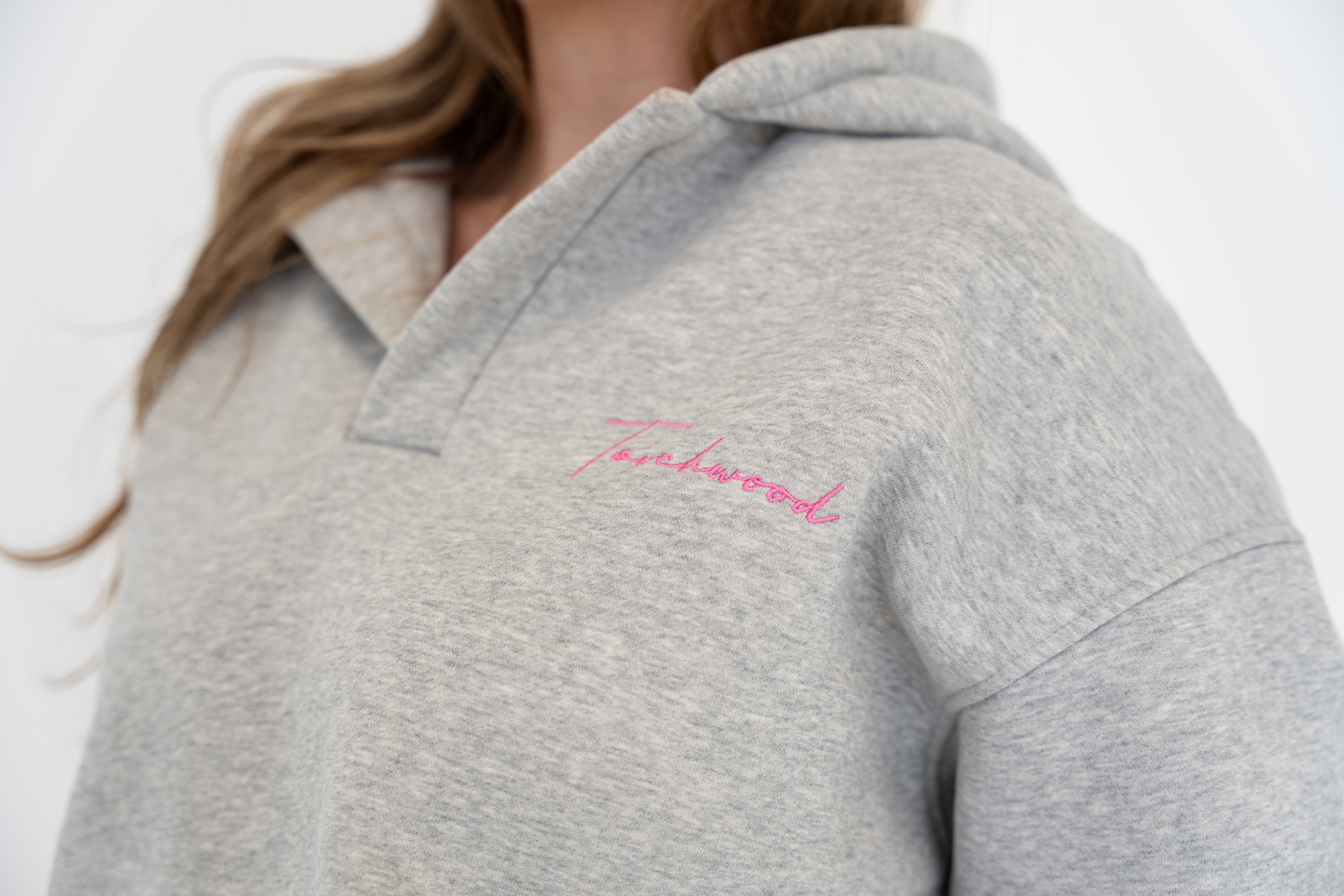 Light Grey & Pink Signature Series V-Neck Hoodie