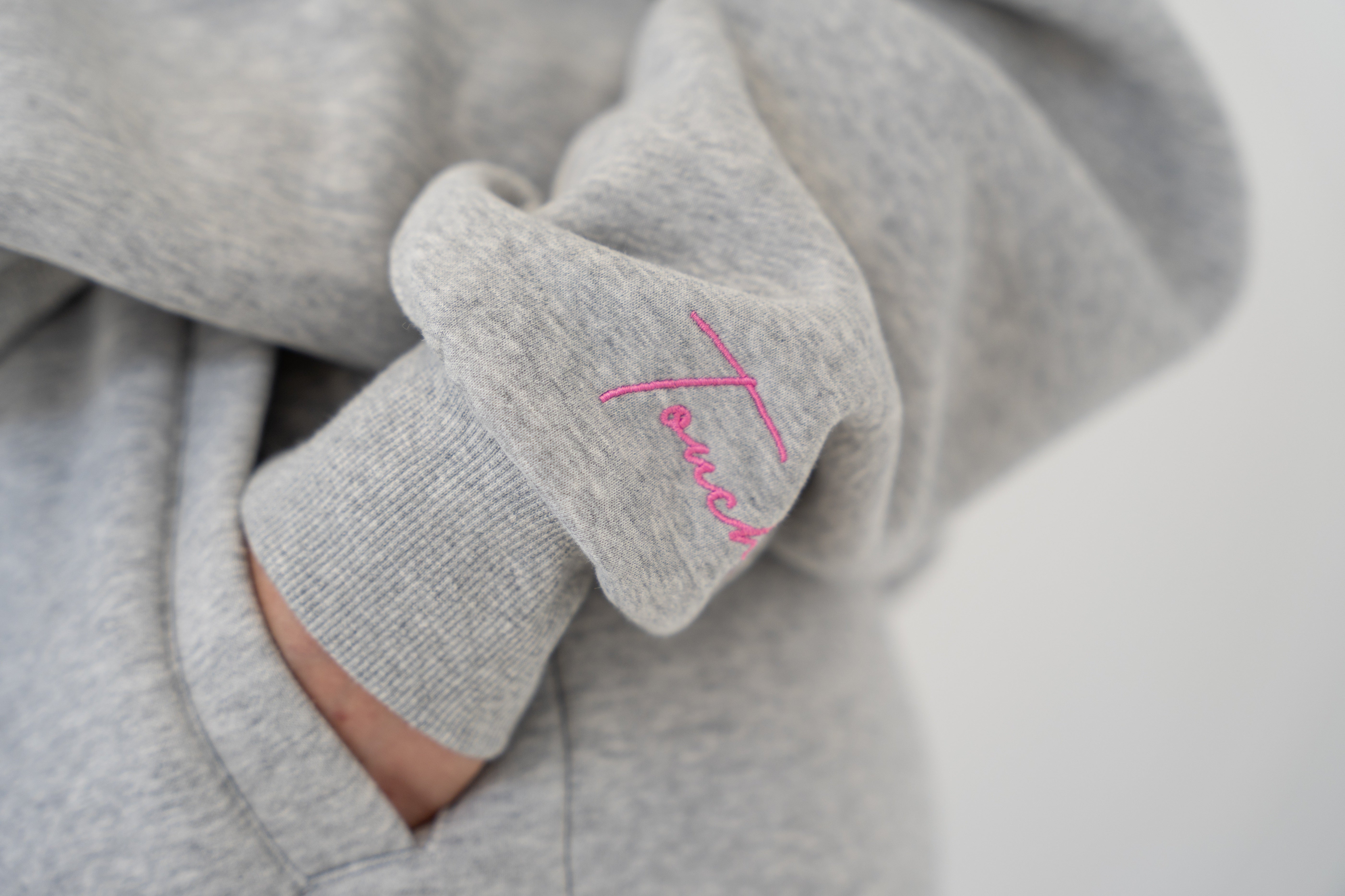 Light Grey & Pink Signature Series V-Neck Hoodie
