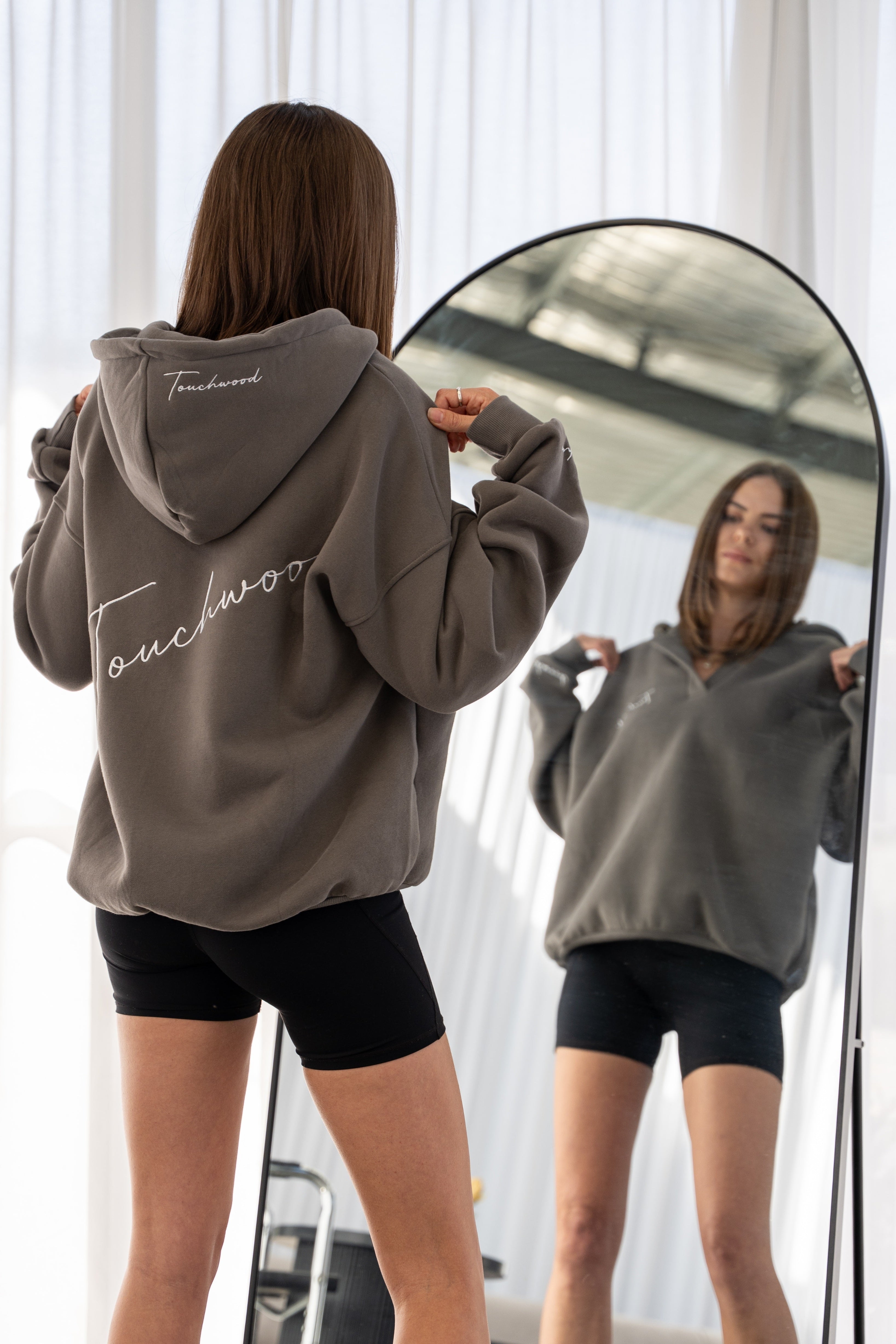 Dark Grey and White Signature Series V-Neck Hoodie