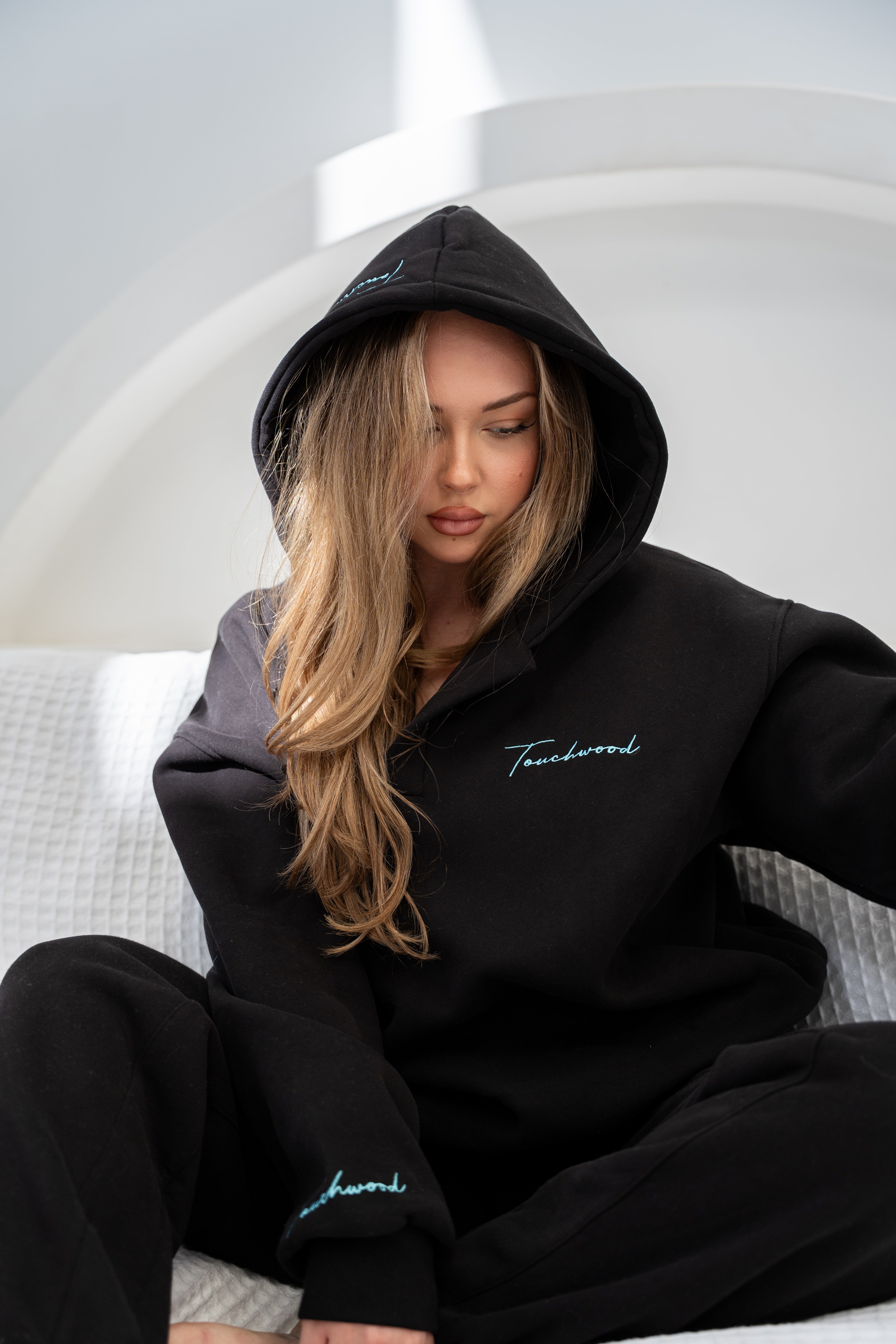 Black & Light Blue Signature Series V-Neck hoodie