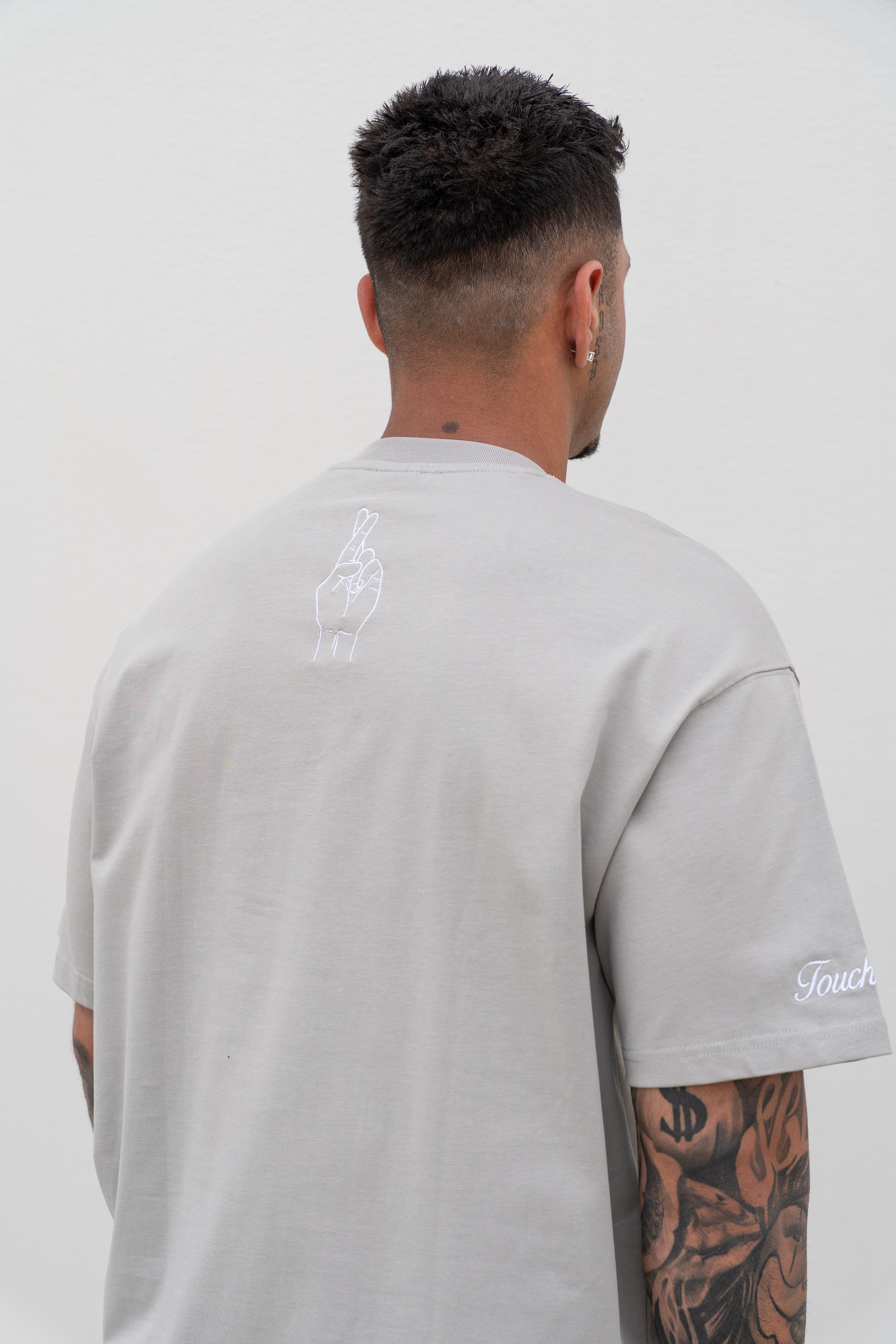 Embroidered "Get Lucky" - Grey & White