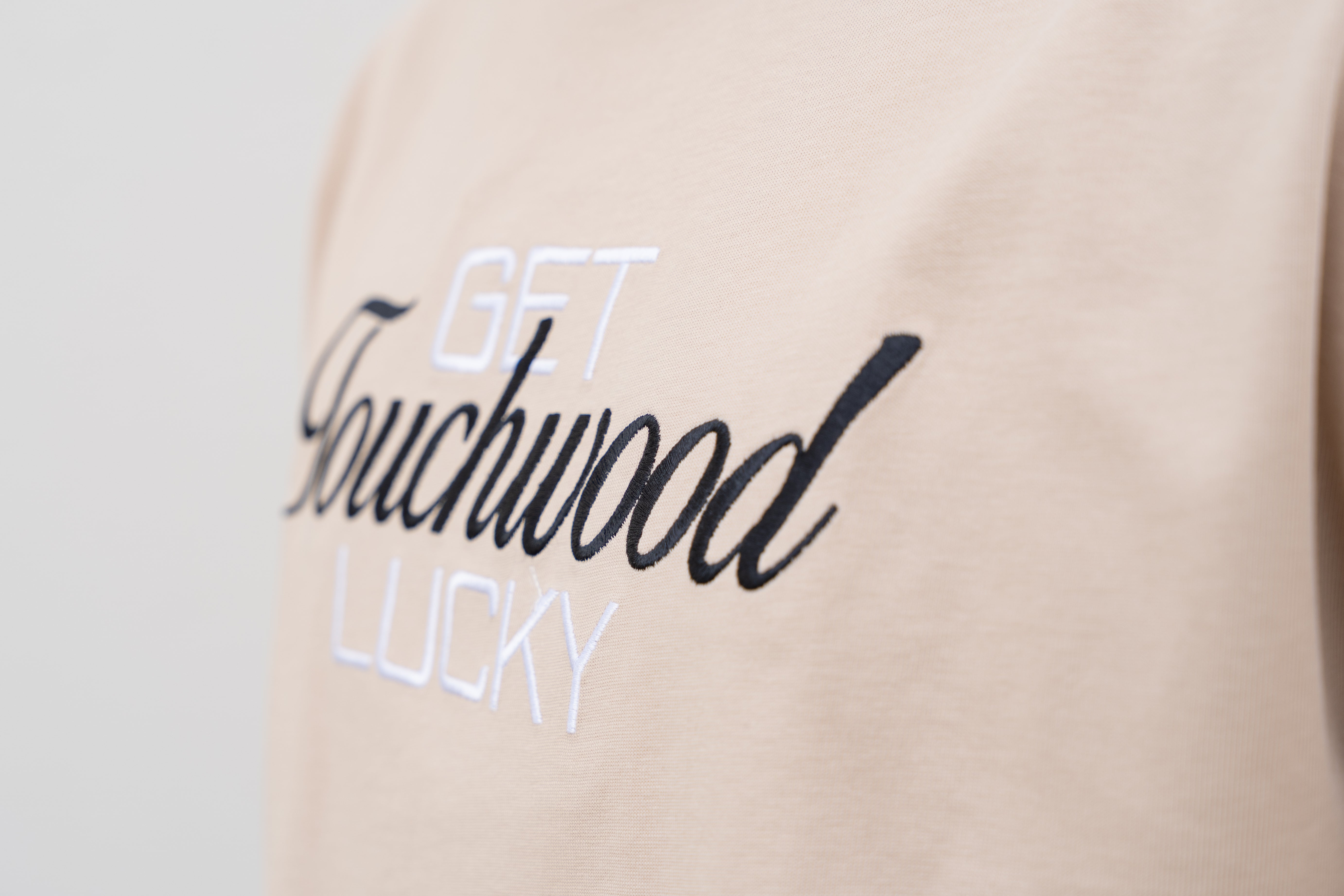 Embroidered "Get Lucky" - Khaki & Black