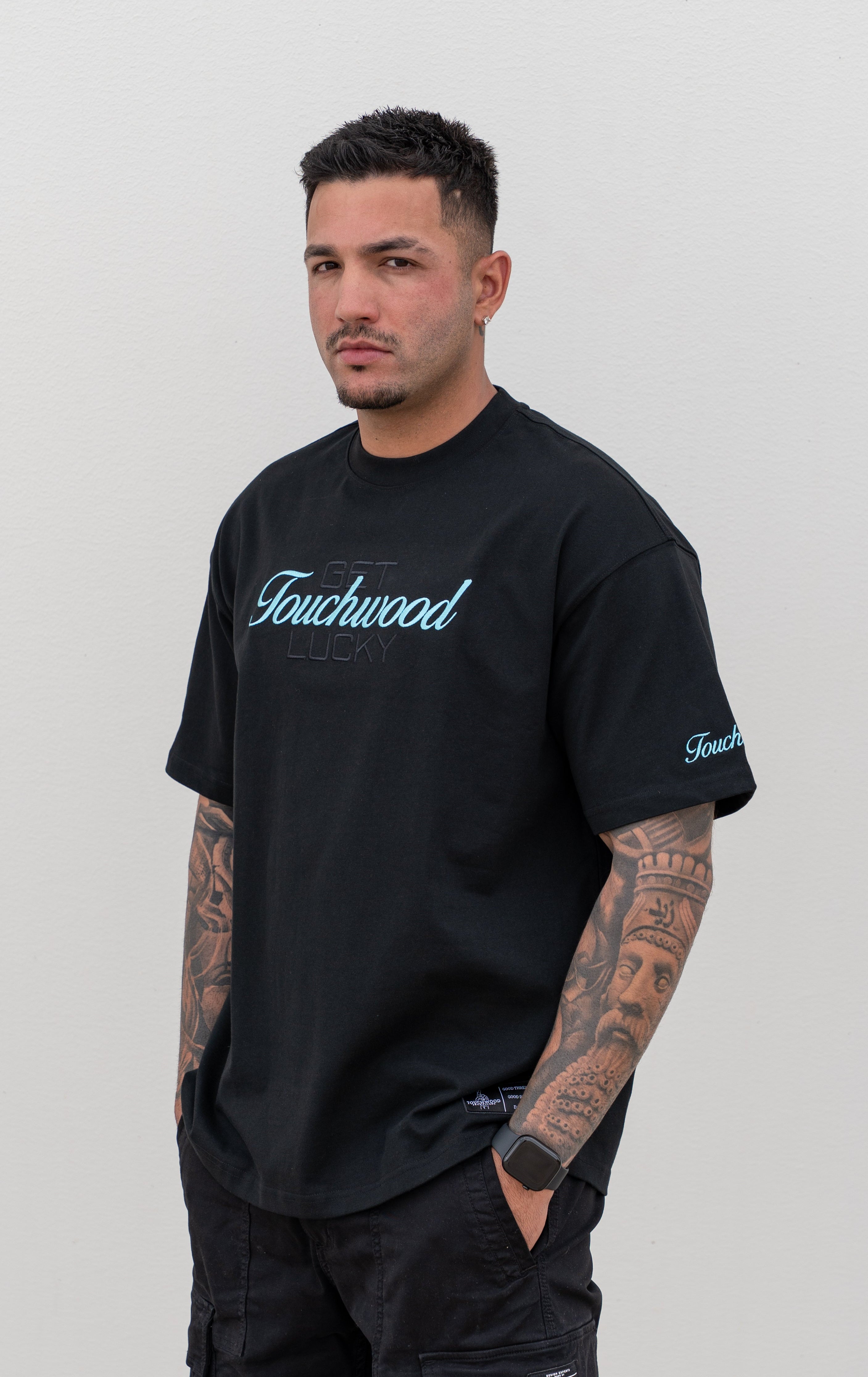 Embroidered "Get Lucky" - Black & Blue