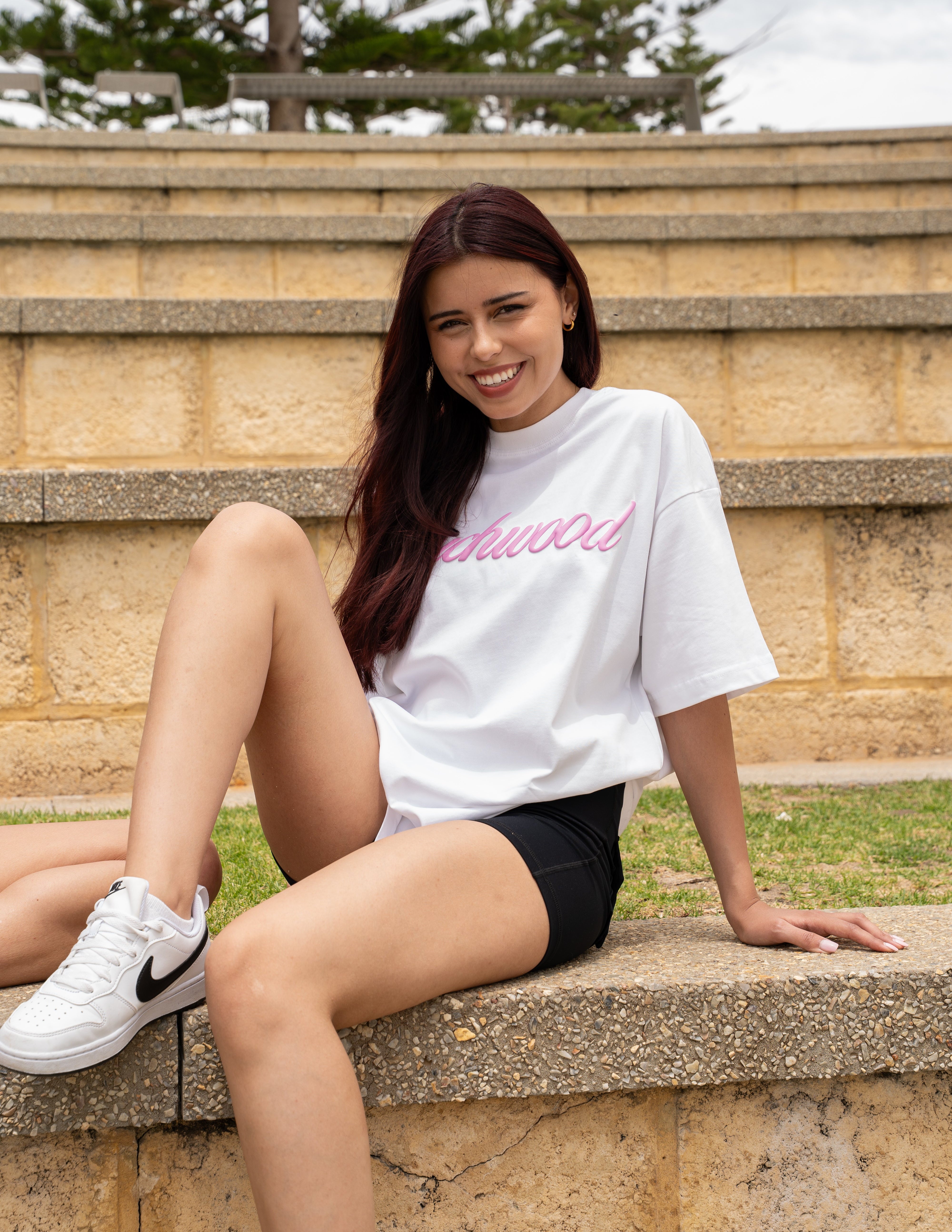 Puff Tee - White with Pink Puff