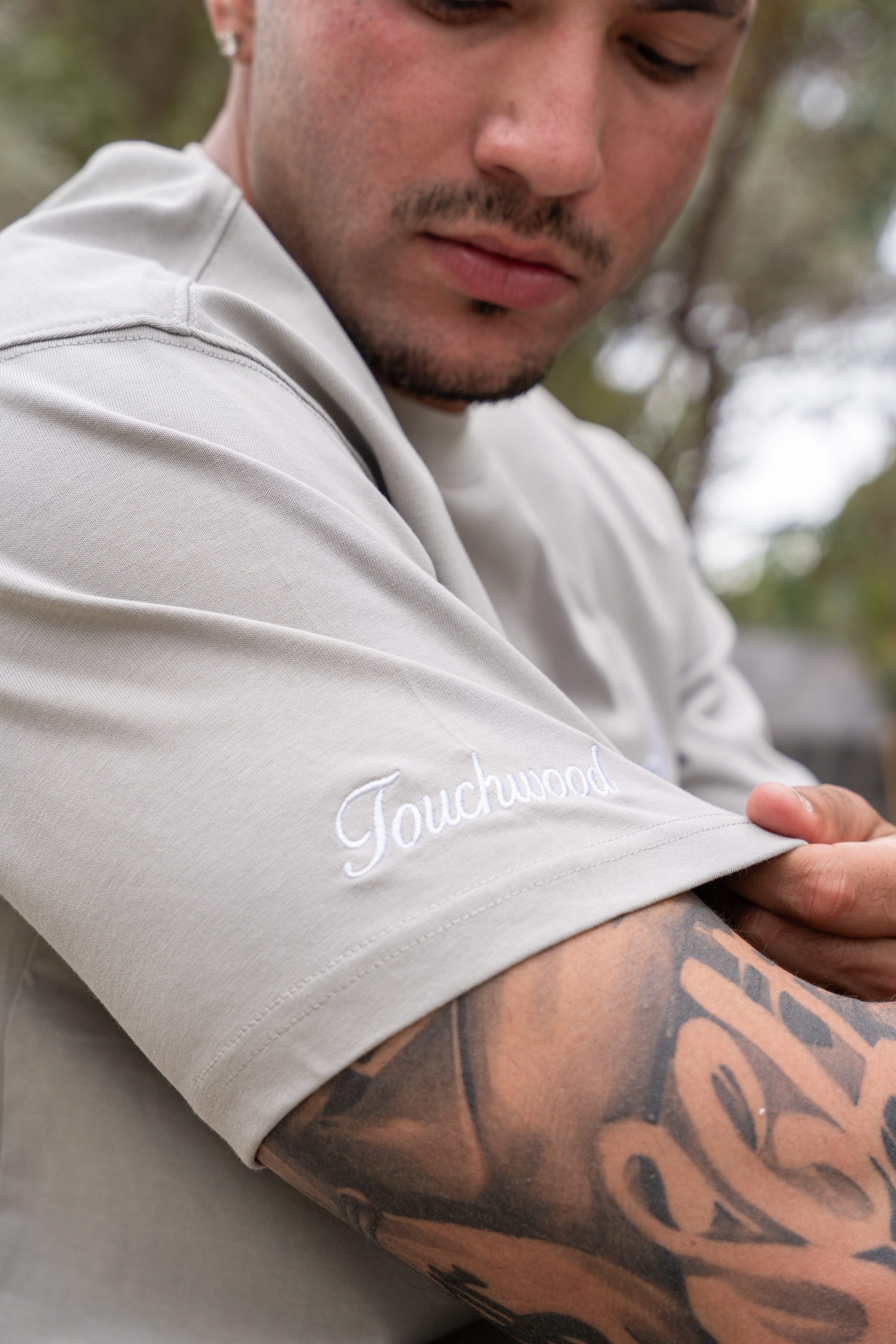 Embroidered "Get Lucky" - Grey & White