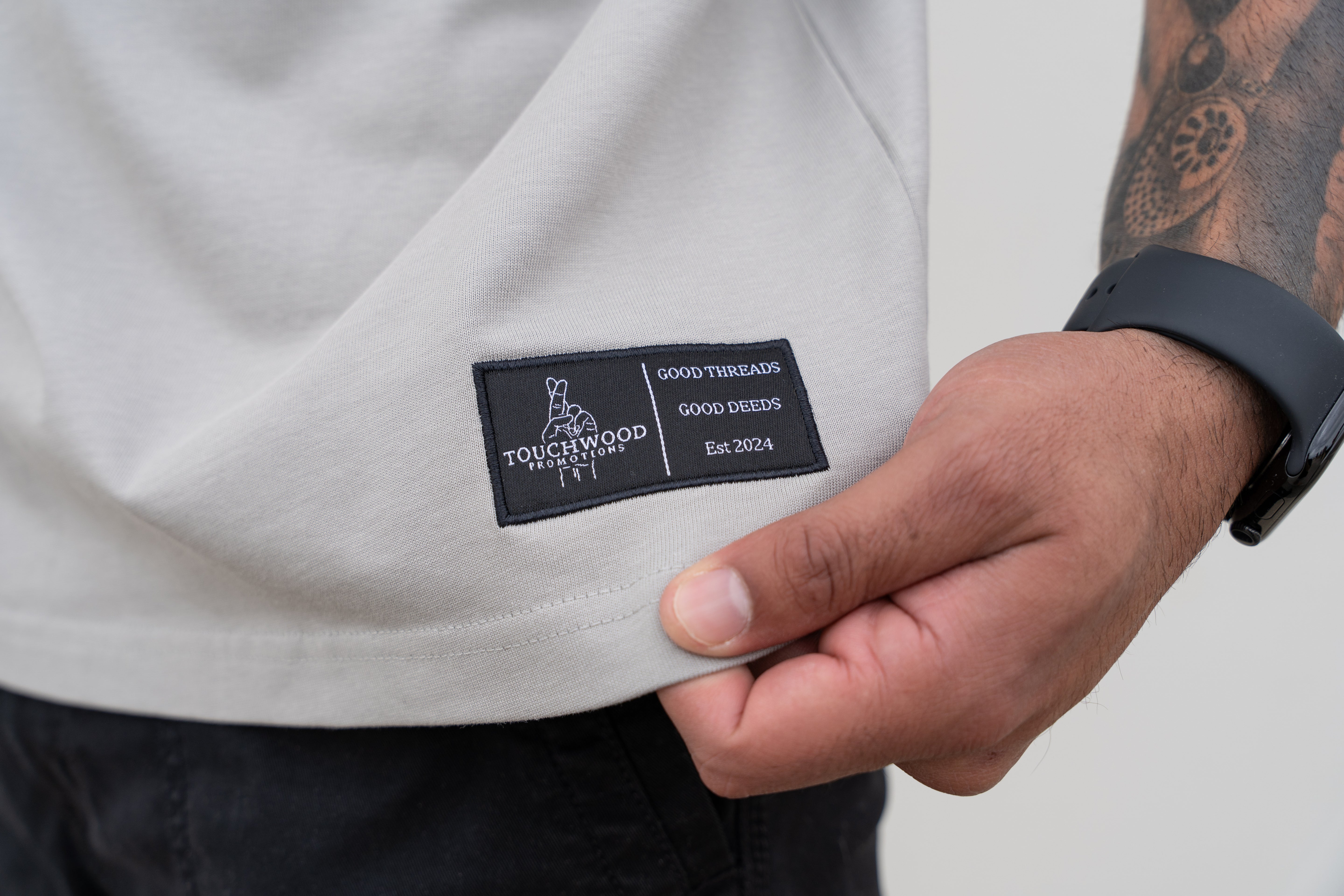 Embroidered "Get Lucky" - Grey & White