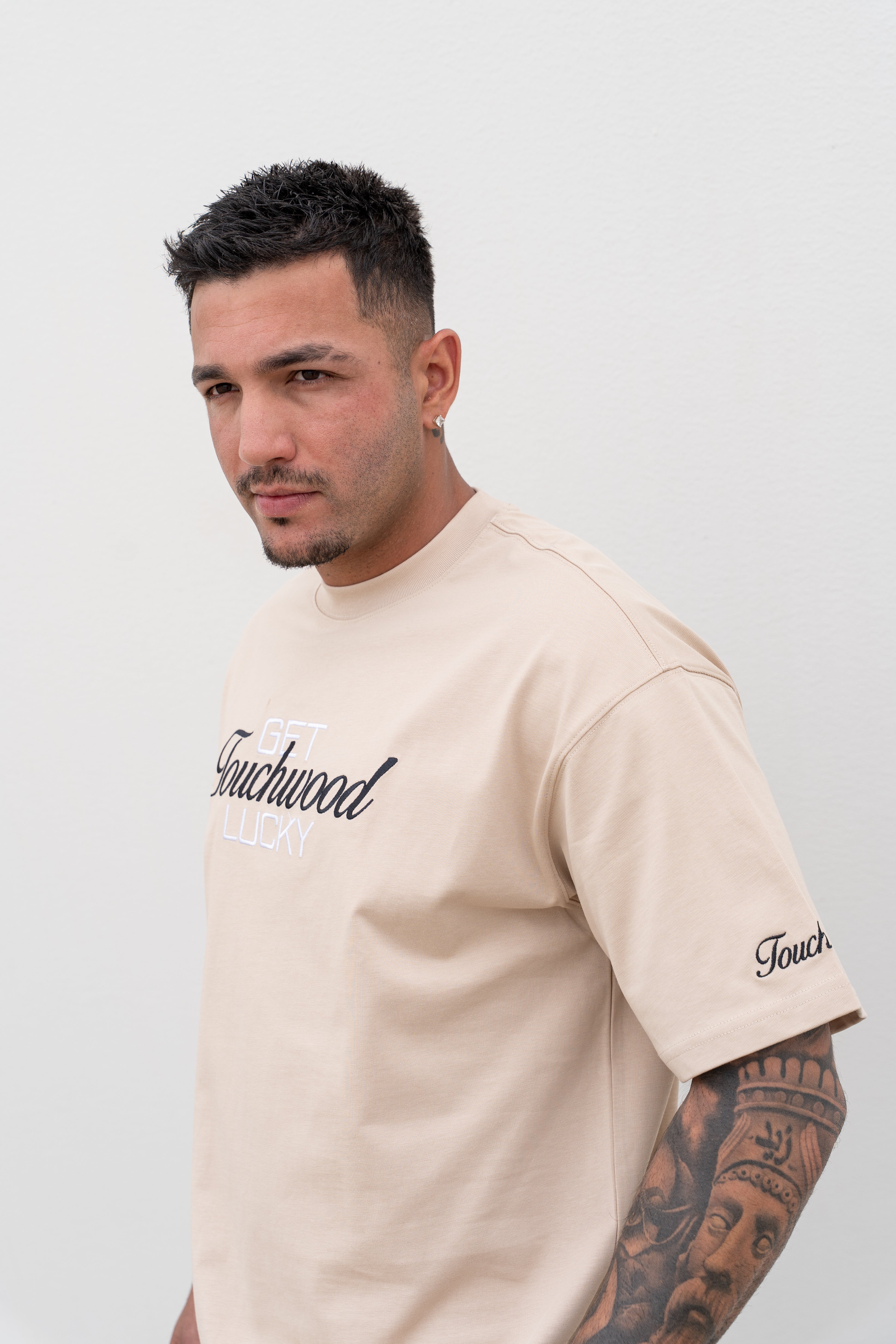 Embroidered "Get Lucky" - Khaki & Black