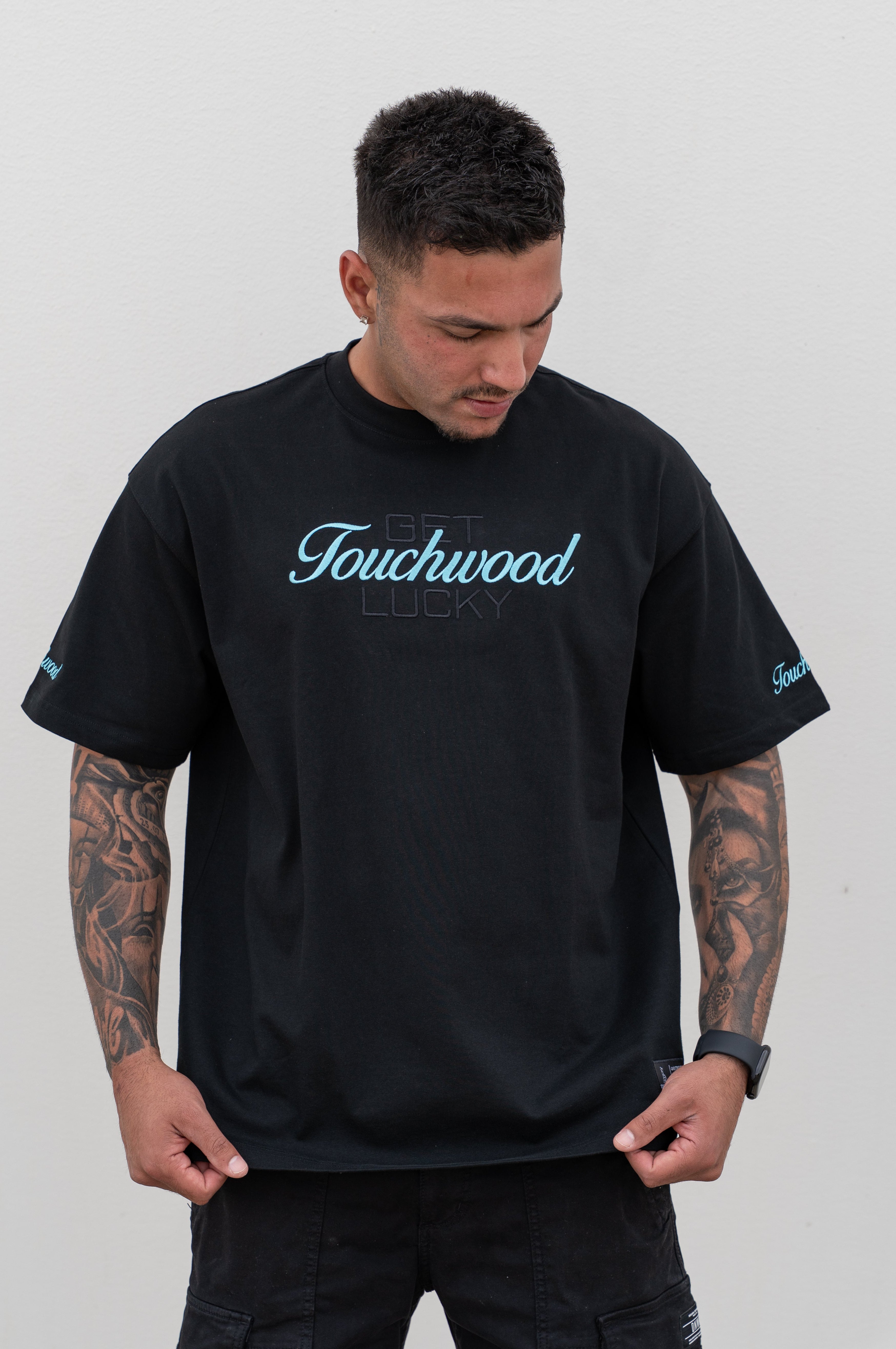 Embroidered "Get Lucky" - Black & Blue