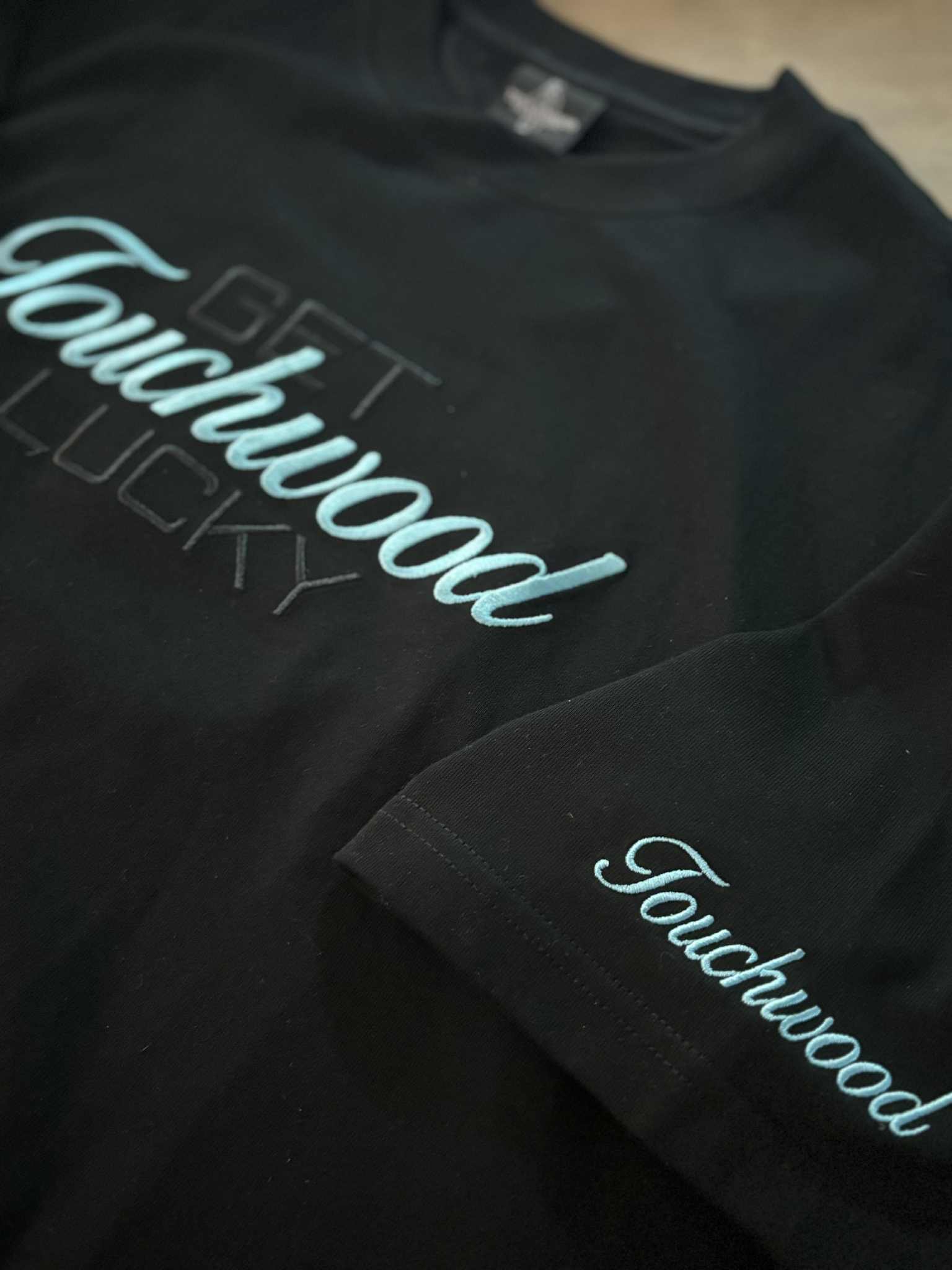 Embroidered "Get Lucky" - Black & Blue